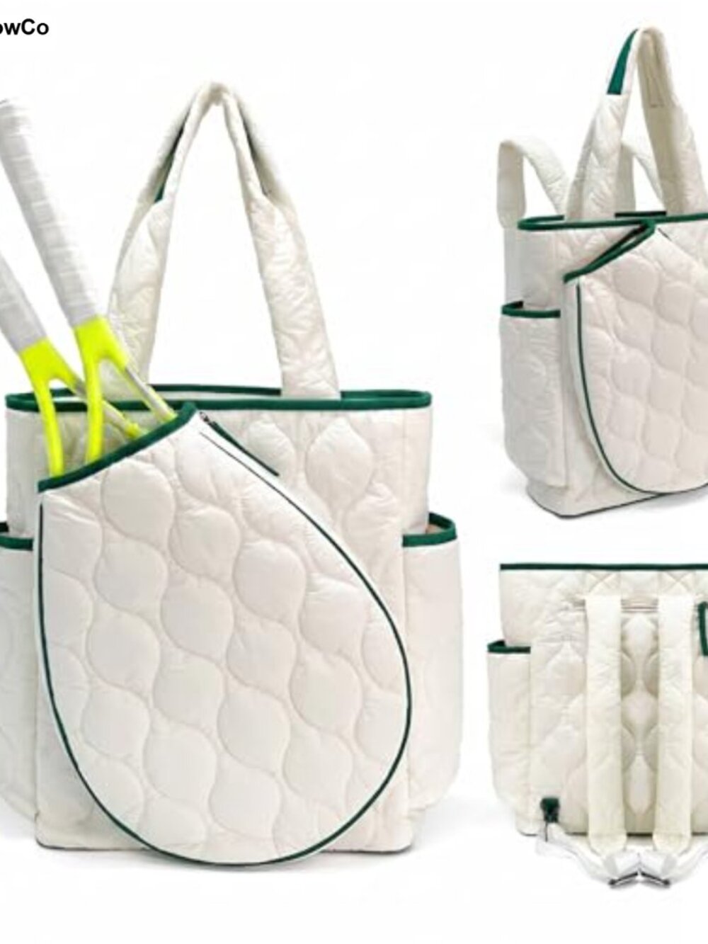 Quilted Tennis Tote Bag for Women, Large Pickleball & Tennis Backpack,